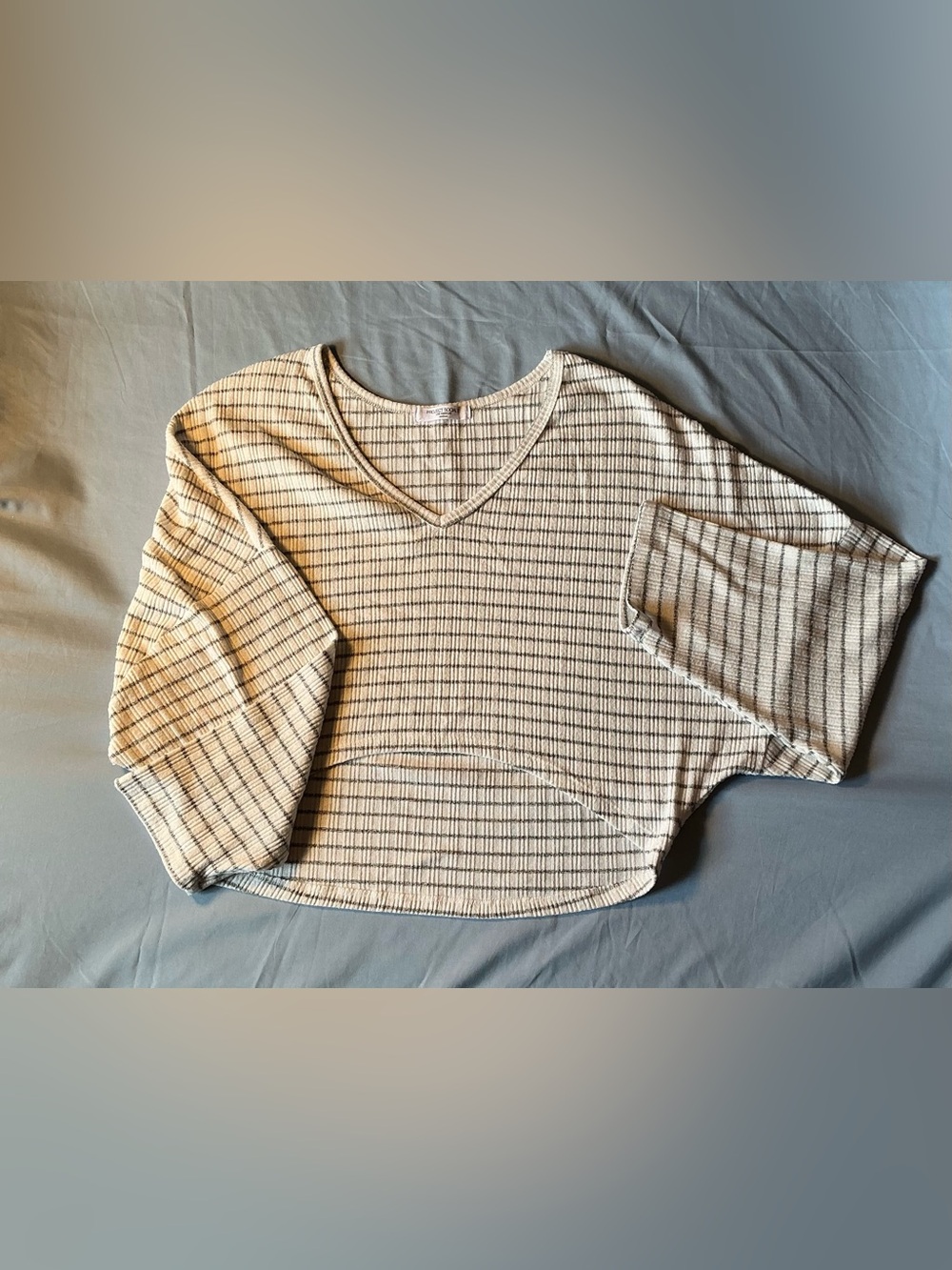 Project Social T Cream V-Neck Cropped Stripe Sweater